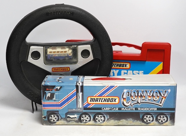 A collection of Matchbox Series, etc. including; three Matchbox Series plastic carry cases and an additional four Matchbox inner trays from carry cases, three Matchbox Convoy carry cases in the form of articulated lorrie